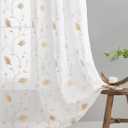 Embroidery Sheer Curtains Beige 63 Inch Length, Rod Pocket Voile Drapes for Living room, Bedroom, Window Treatments Semi Crinkle Curtain Panels for Yard, Patio, Villa, Parlor, Set of 2, 52"x 63".