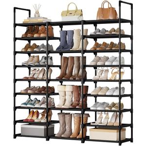 SUOERNUO Shoe Rack Storage Organizer Holds 50-55 Pairs Tall Shelf for Shoes Metal Freestanding Closet Black 9-Tier Non-Woven Dustproof