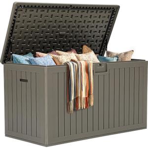 YITAHOME 220 Gallon Extra Large Deck Box, Double-Wall Resin Outdoor Storage Box with Flexible Divider for Patio Cushions Pool Supplies Garden Tools, 990 lbs Load Capacity, Lockable (Light Brown)