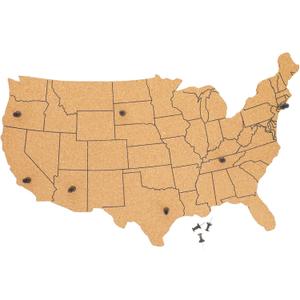 Juvale US Map Cork Board - Travel Tracking Map with Pins - Frameless Natural Cork Wall Decor - Easy Wall Mount for Home & Office Decor - 16"x 10", Brown, 10 Black Pins