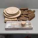 Jetec 3 Tiers Round 3 Tiers Rectangular Wood Cake Stand Rectangular Round Rustic Wedding Cake Holder Tray with Wooden Slice Toppers and Cutter for Wedding Reception Party Event