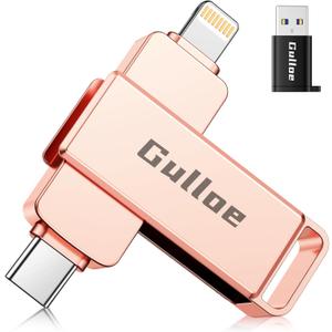 Gulloe 256GB Flash Drive Intended for iPhone, Memory Stick Storage for Photos and Videos Backup, Compatible with iPhone iPad Android PC, Plug and Play, No Application Required (Rose Gold)