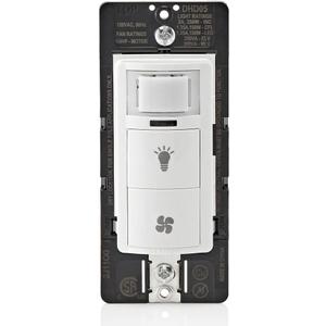 Leviton Dual Combination Humidity Sensor with Separate Light Switch, Automate Bathroom Exhaust Fan, Air Circulation, Moisture Control, Single Pole/Single Pole, HP, DHD05-1LW, White