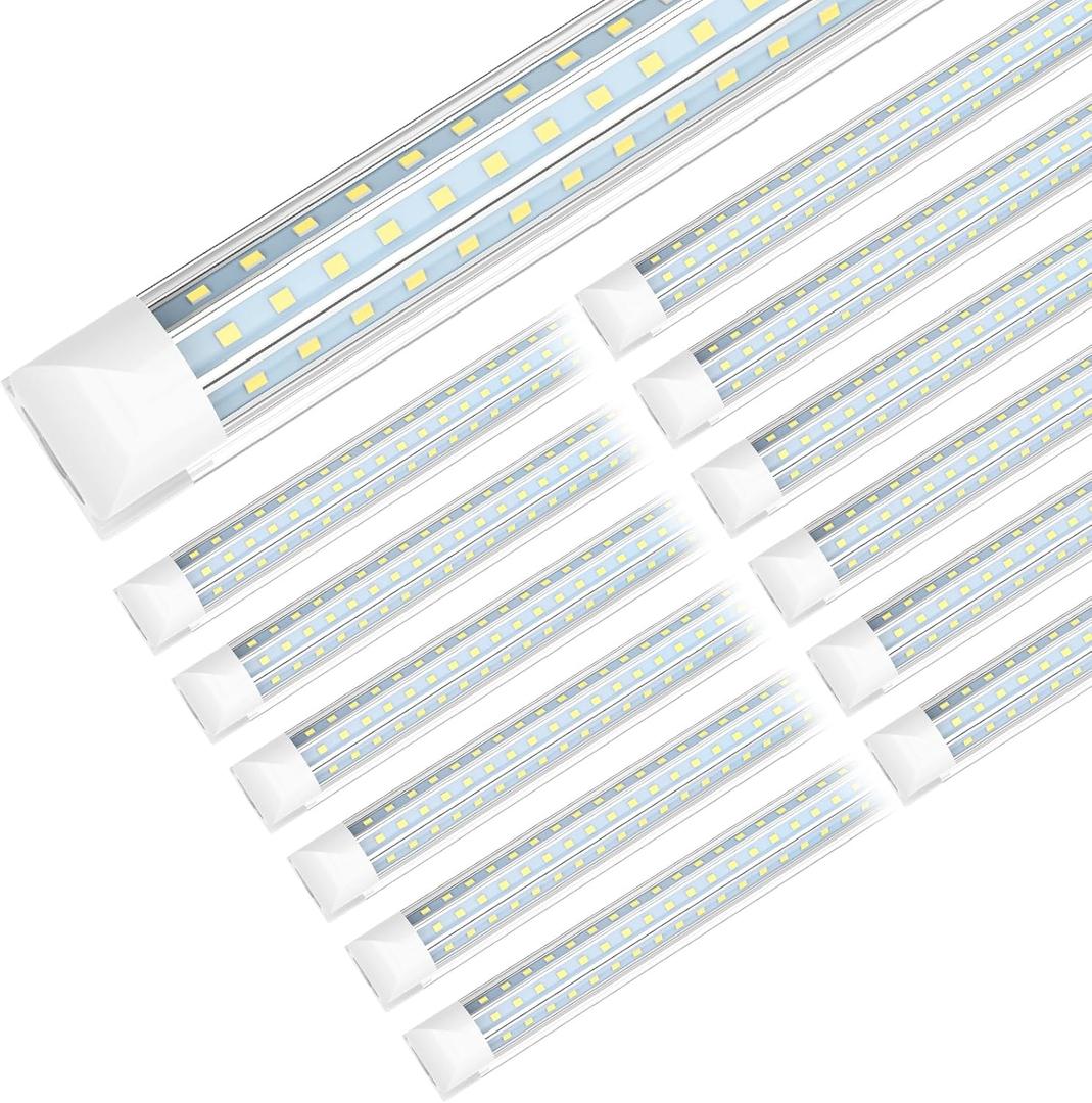 SHOPLED LED Shop Light 8FT, 90W 11700LM 6000K Cool White, Linkable T8 LED Tube Light Fixtures, D-Shape, 8 Foot LED Shop Lights for Garage, 12 Pack
