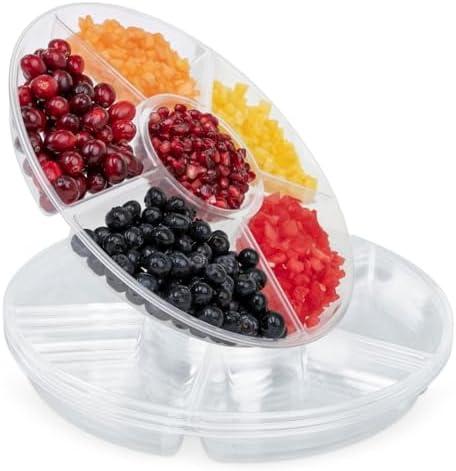 R-kay 4 Pack, 6 Sectional Clear Plastic Serving Trays for Parties - Heavy Duty Food Platters - 12 Inch Veggie Tray With Dividers