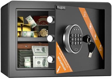 WASJOYE Home Cabinet Safe Box - Fireproof Safe with Digital Keypad Safety Key Lock, 1.2 Cu Ft Safes Box for Home Business Office Hotel Money Document Jewellery Medicine Passport Watch Storage.   No keys, locked.