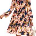 BTFBM Women Fall Dresses 2026 Floral Long Sleeve Mini Boho Dress (XS)