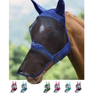 Harrison Howard CareMaster Pro Luminous Horse Fly Mask Large Eye Space Long Nose with Ears UV Protection for Horse Navy Full Size