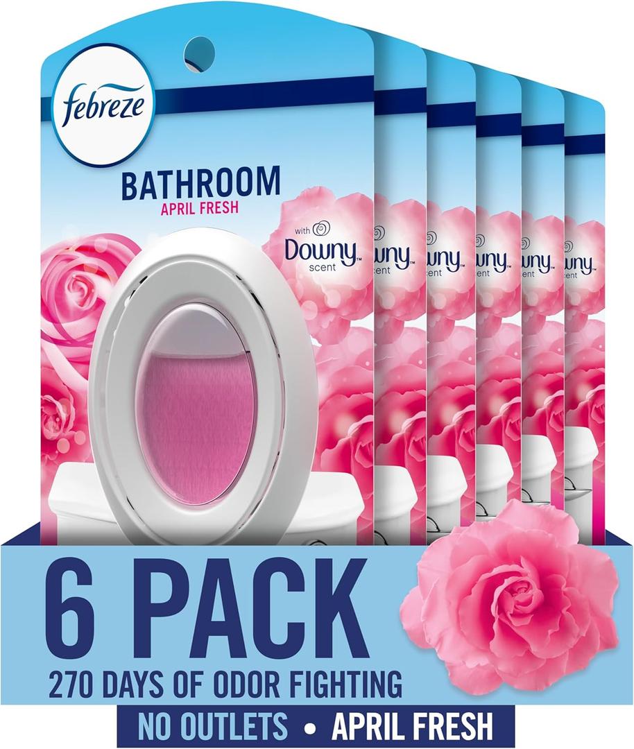 Febreze Bathroom Air Freshener, Odor-Fighting Plug-In Alternative, Home, Bathroom & Kitchen Use, Downy April Fresh Scent, 6 Count