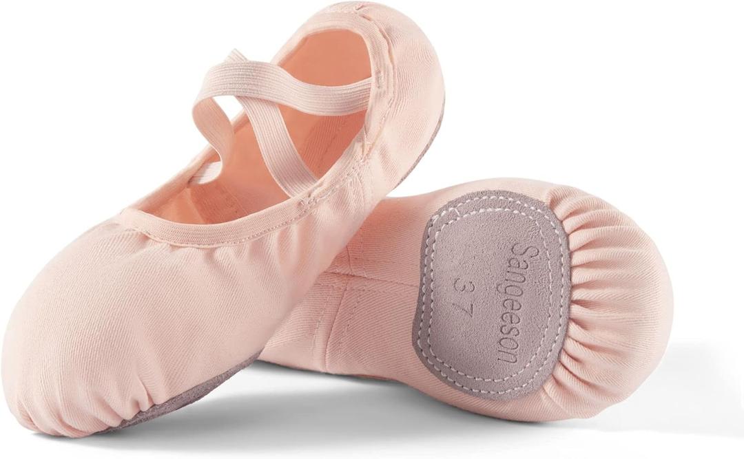 Dance Women's Ballet Shoes Stretch Canvas Dance Slippers Split Sole for Girls/Adult (8, Pink)
