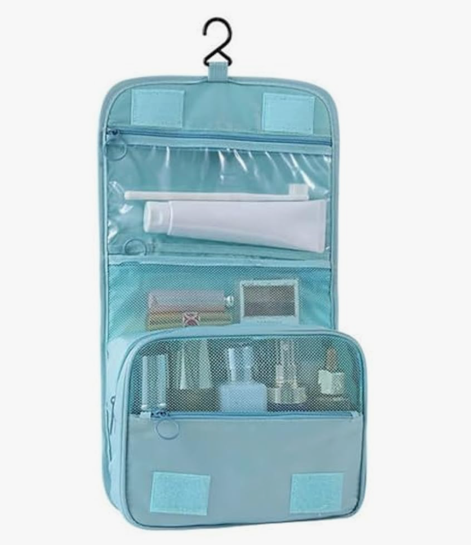 EthenicIndian Travel Toiletry Bag for women, Portable Hanging Organizer for Travel-Sized Shampoo, Conditioner, Brushes Set, makeup Accessories, Medium Size