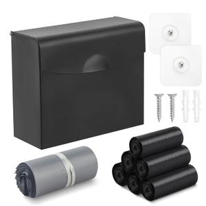 2 x Sanitary Napkin Disposal Receptacle with Hygiene Disposal Bags and Trash Bag,9.4x7.8x3.5 inches Stainless Steel Wall Mounted Feminine Hygiene Disposal Trash Can Bin for Bathroom,Office (Black)