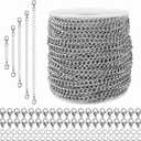 55ft Silver Stainless Steel Curb Chain for Jewelry Making,Twisted Link Chains with Spool for Dog Tag,Keychain,100 Pcs Jump Rings and Lobster Clasps DIY Craft Supplies for Necklace Chain (5x4x1.0m)