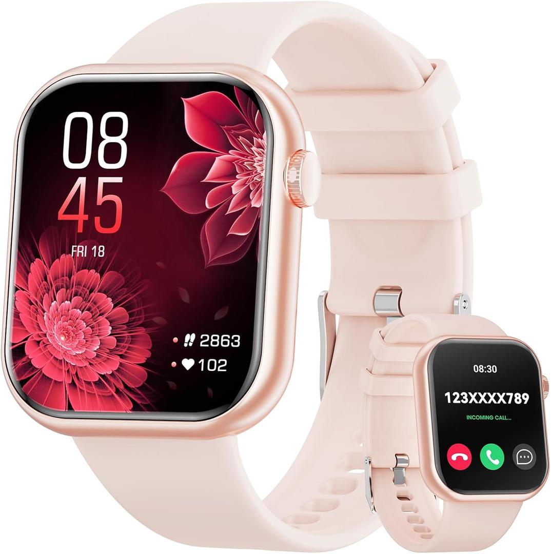 Hwagol Smart Watch (Answer/Make Call) 1.85inch Fitness Tracker, DIY Dials/Pedometer/Calories/Multiple Sport Modes/Voice Assistant, Smart Watches for Men Women Android iOS Phones (pink)