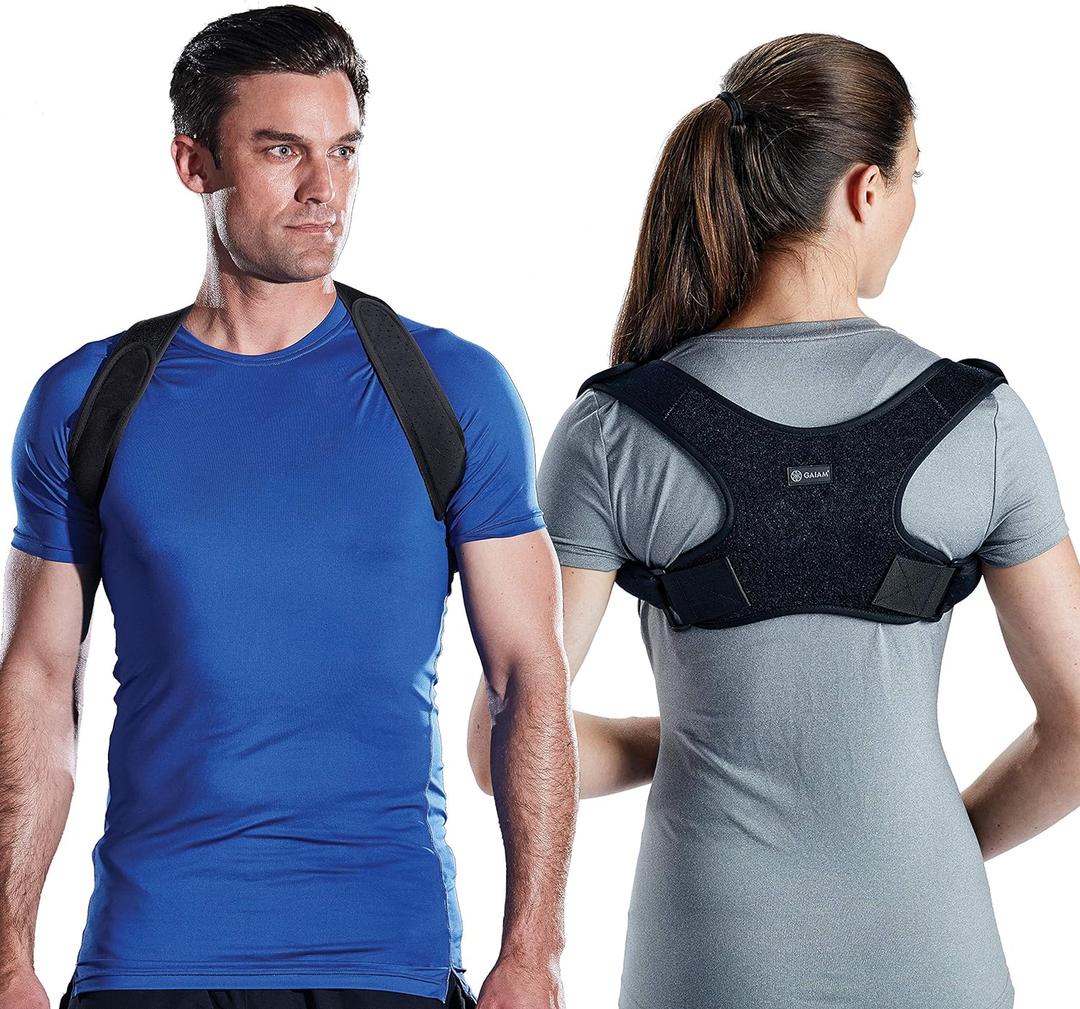 Gaiam Restore Posture Corrector for Women & Men - Back Straightener Adjustable Straps Compact Brace Support for Clavicle, Neck, Shoulder, Invisible Pain Relief, One Size