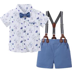 ZOEREA Toddler Baby Boy Clothes Boy Gentleman Suit Short Sleeves Shirt +Suspender Pants +Bowtie Toddler Dress Boy Outfit, 4-5T