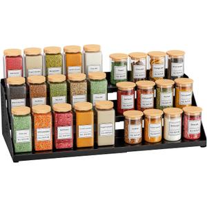 BOIVSHI Spice Organizer, Spice Rack for Expandable 3-Tier, Spice Organization for Cabinet Expandable Width and Adjustable Height, Seasoning Organizer for Cabinet, Countertop, Pantry, Black