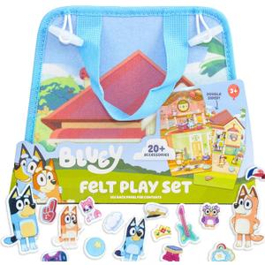 Bluey Felt Playhouse, Double-Sided Play Scene with Built-in Storage, 20 Felt Characters & Accessories, Travel-Friendly Bluey Toys, Road Trip Essentials, Toddler Activities, Fun Toys & Games