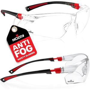 NoCry Clear Safety Glasses for Men and Women with Anti-Fog and Scratch Resistant Wrap Around Lenses, Adjustable Temples and Nose Pads  ANSI Z87 Certified Protective Eyewear with 100% UV Shielding (Black & Red)