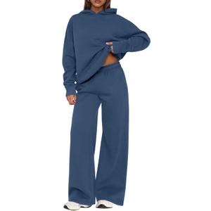 PRETTYGARDEN Womens Sweatsuits 2 Piece Set 2025 Casual Winter Long Sleeve Hoodie Loose Wide Leg Sweatpants Fall Tracksuit (X-Large, Grey Blue)