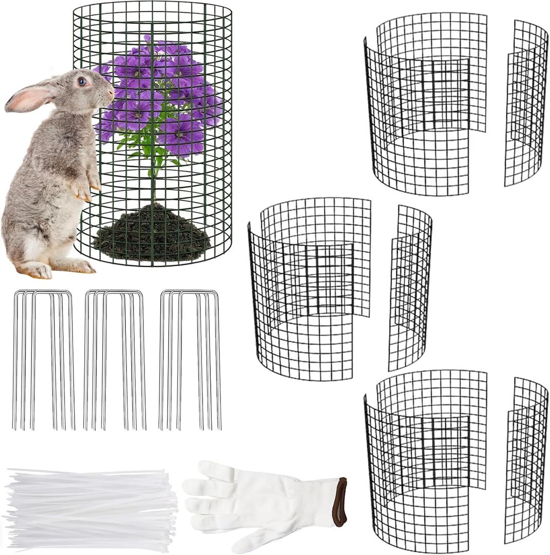 3 Pcs Plant Protector from Animals 12x16 Inch Metal Wire Mesh Garden Plant Cages for Gardening Supplies Garden Plant Protectors with 30 Cable Ties, 9 Stakes & Gloves