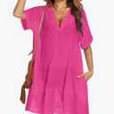 Hejoy Women's Swimsuit Coverups Bikini Beach Swimwear Cover Up A-line Bathing Suit Cover Up Dress with Pockets XL (Pink)