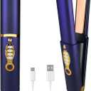 Cordless Hair Straighteners 5000 mAh Long Range Titanium Portable Flat Iron Wireless Mini Hair Straightener 2 in 1 for Straightening and Curling Travel Straightener max. 210/410 Heats Up in Seconds (Blue)