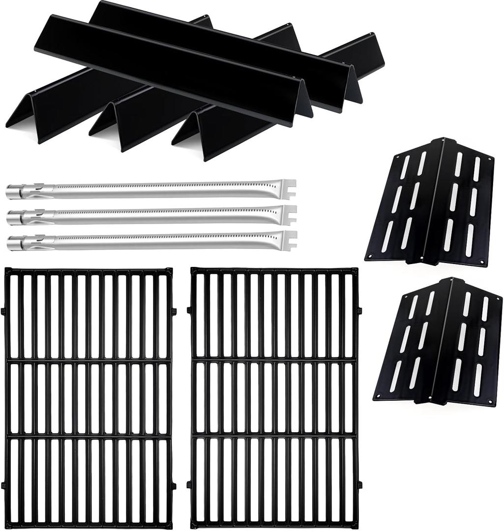 Genesis Grill Parts for Weber Genesis E310 with 7524 Cast Iron Grill Grate Porcelain Flavorizer Bars 7622 Heat Deflector and 62752 Gril Burners for Weber Genesis 300 Series, Genesis E330 S330