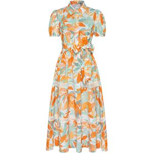GRACE KARIN Women's 2025 Summer Floral Flowy Dresses Boho Tie Belt Short Puff Sleeve A Line Maxi Shirt Dress with Pocket (White Yellow)