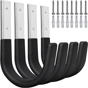 Heavy Duty Wall Hooks, Garage Storage Utility Hooks, Steel Wall Mount Hanger, Tool Organizer Hose Hanger Steel U Hooks for Garage & Garden (4, Black)
