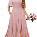 Long Bridesmaid Dresses with Sleeves A Line Chiffon Ruched Modest Formal Evening Dress Size 14