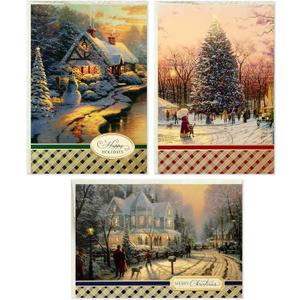 Hallmark Thomas Kinkade Boxed Christmas Cards Assortment, Snowy Scenes (3 Designs, 24 Cards with Envelopes)