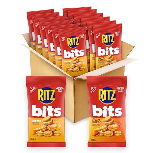 RITZ Bits Cheese and Spicy Queso Bar Sandwich Crackers Variety Pack, Snacks for Kids and Adults, Lunch Snacks, 12-3 oz Bags EXP: 27/Aug/2026