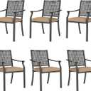 Outdoor Swivel Chairs Set of 6, Patio Wrought Iron Dining Chairs with Cushions and Pillows, All Weather Heavy-Duty Black Metal Steel Seating Furniture for Outside Deck, Porch, Backyard