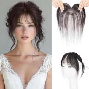 MY-LADY Clip In Bangs Human Hair Bangs 100% Real Human Hair Clip on Wispy Bangs Fringe with Temples Hairpieces for Women
