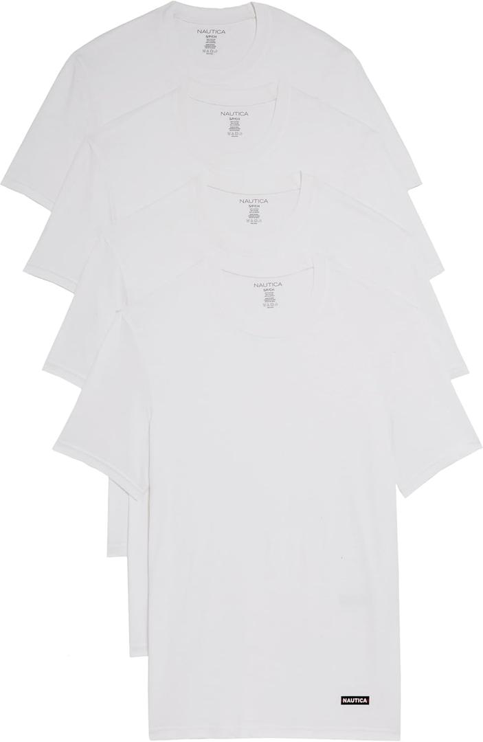 Nautica Mens 4-Pack Cotton Limited Edition Crew Neck T-Shirts (Large, White Flag Logo)