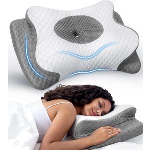 No More Aches Neck Pillow for Pain Relief, Adjustable Cervical Pillow for Neck Support with Armrest, Odorless Ergonomic Butterfly Memory Foam Pillows,Orthopedic Bed Pillow Side Back Stomach Sleeping (Grey)