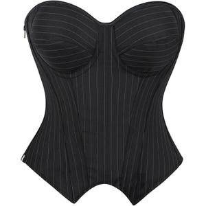 VEENDEO Women's Steampunk Gothic Elegant Strapless Lace Up Corset Bustier Bra Lingerie Side Zipper Burlesque Vintage