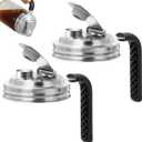 Aieve Stainless Steel Mason Jar Pour Spout Lid, 2 Pack Wide Mouth Mason Jar Pitcher Flip Cap Lids with Handle for Ball Jar Lids (3.38 inch)