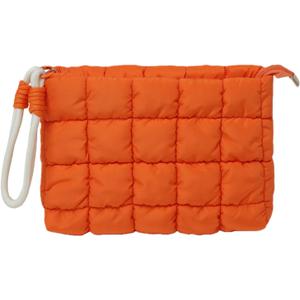 Puffy Quilted Makeup Bag Cosmetic Bag Equipped with a Detachable Handle Cute Zipper Pouch for Storage Clutch for Women(Orange)