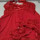 Foxiny Open Front Ruffle Sheer Mesh Lace Wireless Babydoll Lingerie Dress with Thong 2 Piece, M