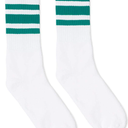 2 Pack White with Teal Stripe Crew Socks Made in USA