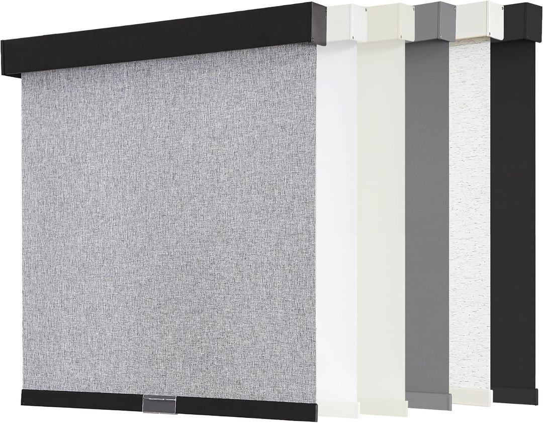 AOSKY Blackout Roller Shades Cordless Blinds for Windows, Free-Stop Shades with Valance, Thermal Insulated Fabric, UV Protection, Natural Woven Blinds for Home and Office (38" W x 72" H, Heather Grey)