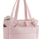 Puffer Tote Bag for Women, Quilted Bow Tote Bag with Cup Holder & 15.6 In Laptop Compartment for Work, Travel, Gym, College