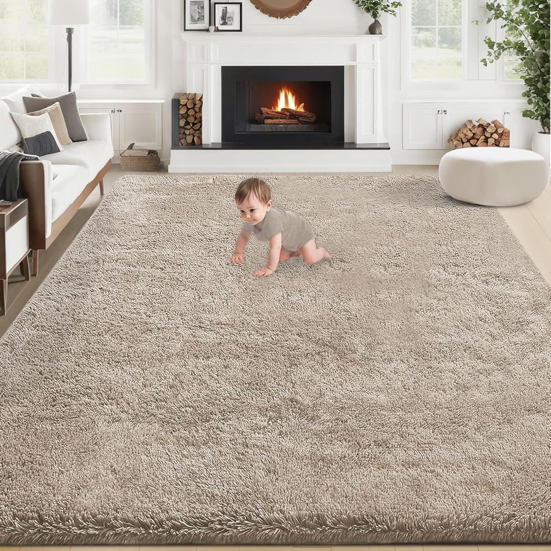 8x10 Area Rugs for Living Room: Fluffy Shag Soft Washable Rug Large Fuzzy Plush Indoor Carpet for Bedroom Nursery Playroom Kids Girls Boys Room (Camel, 8'x10')