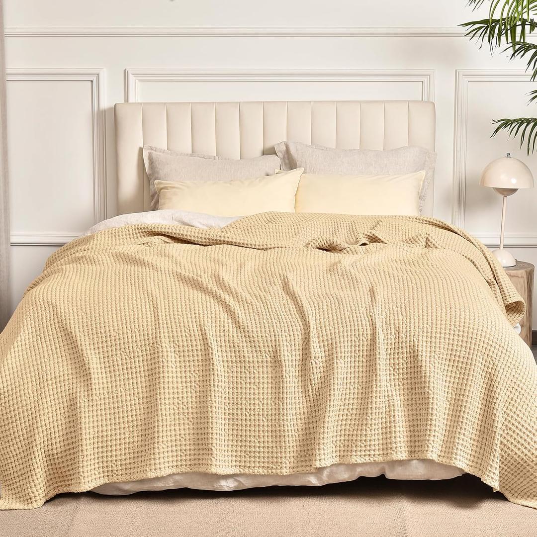 PHF Pacific Home Fashion Cotton Waffle Weave Throw Blanket 50X60 Beige 