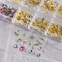 2 x 3D Alloy Nail Art Studs Nail Charms, Gold Hollow Star Moon Metal Nail Rivets Crystal Rhinestones Gems Jewelry DIY Crafts Manicure Decorations with Pick Up Tweezers