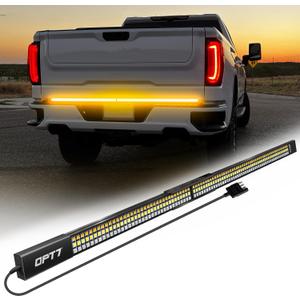 OPT7 Redline Parlux 60" Aluminum Truck Tailgate Light Bar w/Sequential Amber Turn - Rigid 2-Section Triple Row LED Strip, Dynamic Taillight w/Ignition Sequence, Triple-Flash White Reverse, Red Running