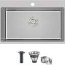 MENATT 30 inch Drop in Kitchen Sink, 304 Stainless Steel Single Bowl Topmount Kitchen Sink with 1 Hole, 9 inch Deep Single Bowl Sink, D30""xW18""xH9"", Brushed, OKL3018U-24