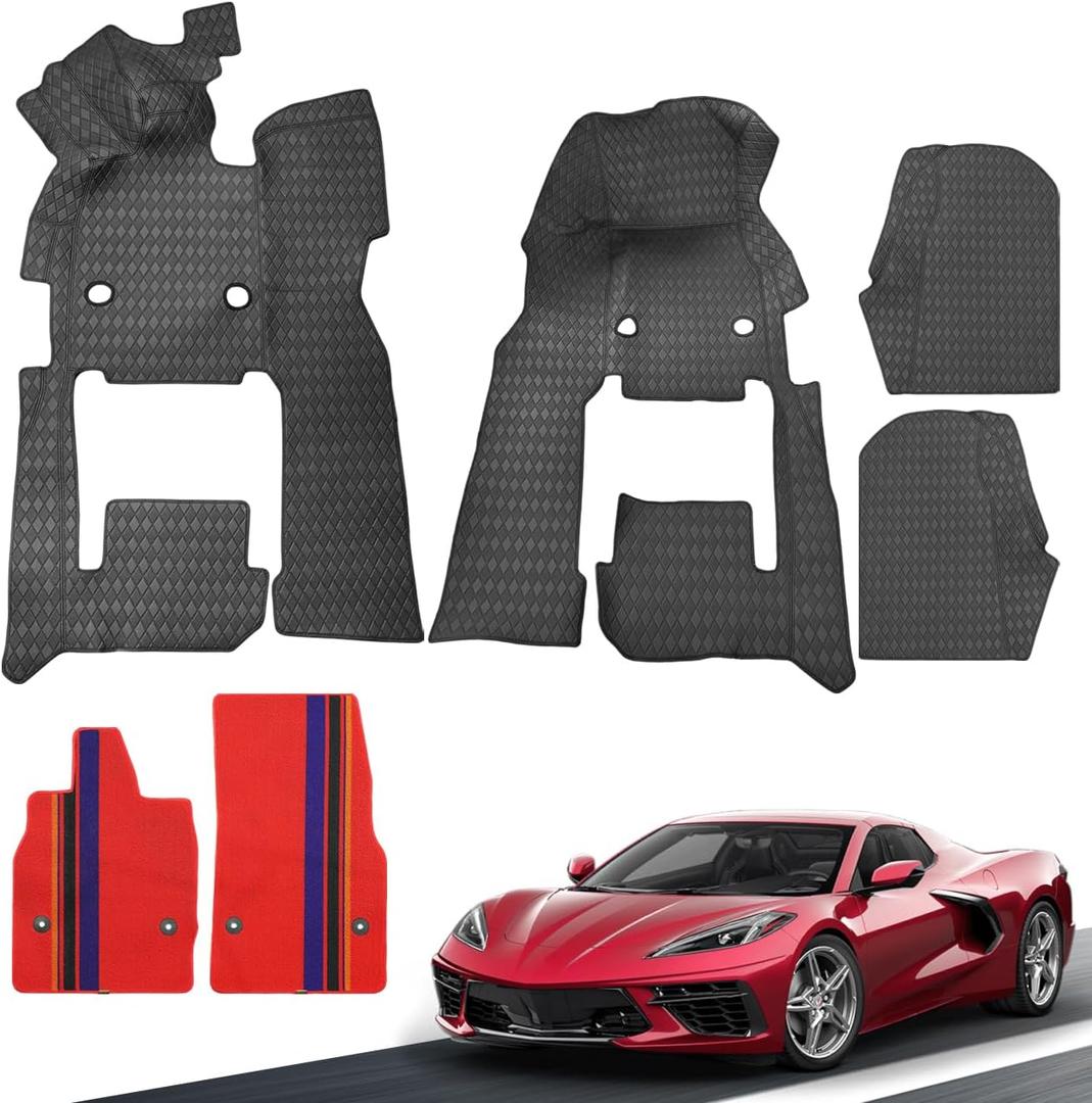 Floor Mats Floor Liners Carpet Compatible with for Corvette C8 Coupe 2020 2021 2022 2023 2024 2025 2026 Accessories, All Weather Anti-Scratch Wear-Resistant 360 Full Floor Protector (Black)